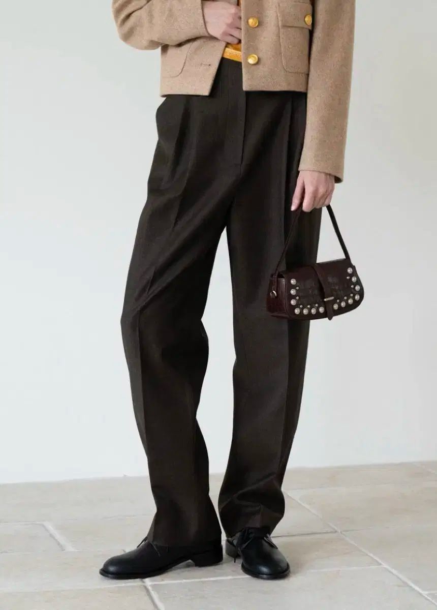 ウール スラックス カーキブラウン s