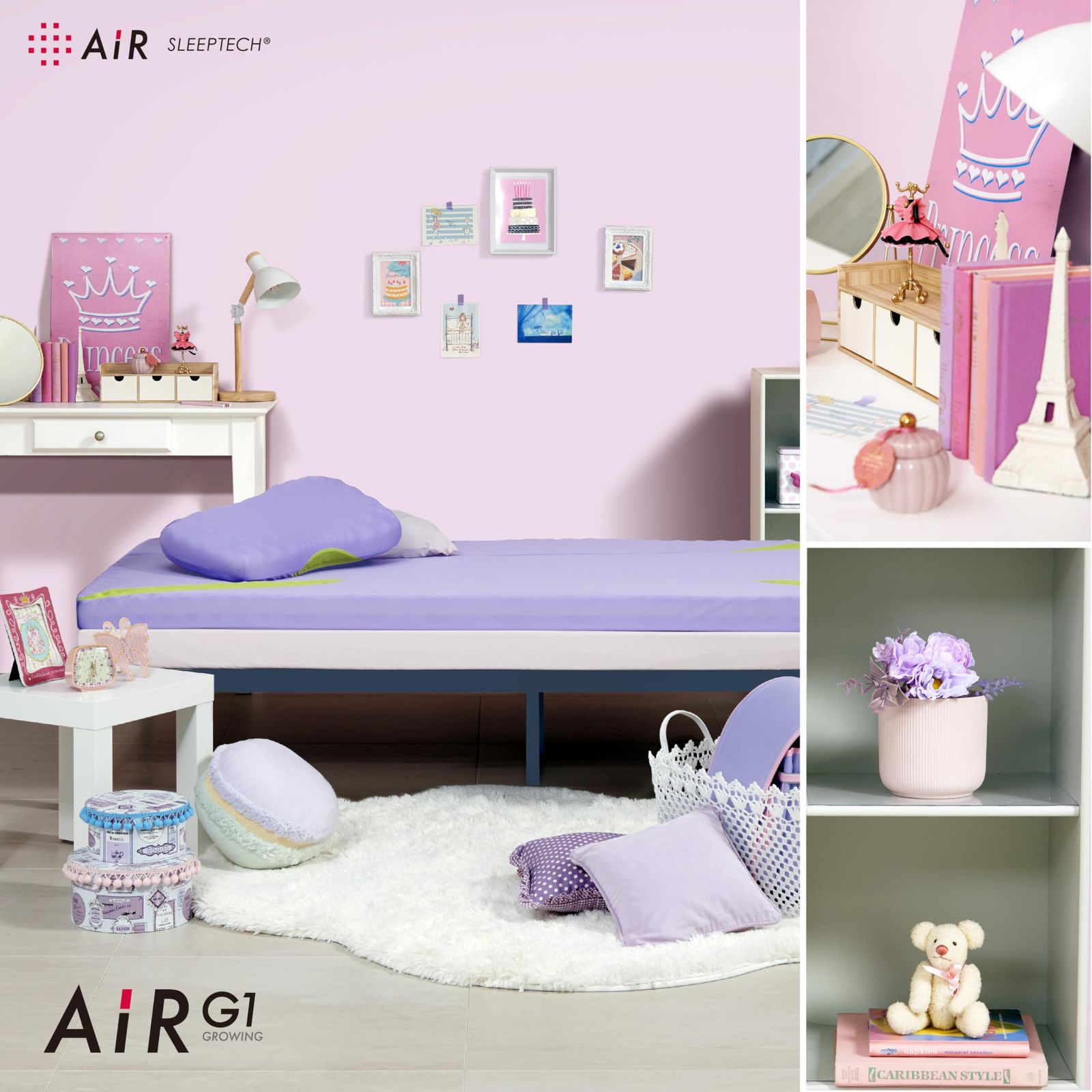 エアー AiR 洗える側地 快適な通気性 快適な寝姿勢をキープ 頭圧分散 負担がかかりにくい 高さ調節 特殊立体ネックコア構造 子どもの成長に合わせてアジャストする ラベンダー 枕 56X32X9cm ピロー エアーG1 EH9412 MARWIL-DEMENAGEMENTS_CH