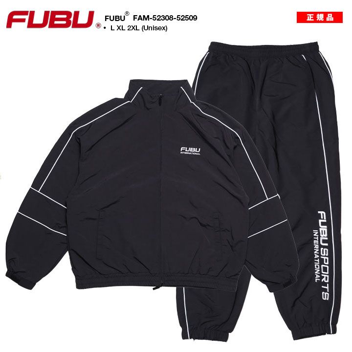 FUBU 上下セット 長袖 メンズ 春秋冬用 黒 大きいサイズ フブ セットアップ ブルゾン アウター ナイロン ナイロンパンツ ラインパンツ バイ ビッグシルエット b系 ヒップホップ ファッション スポーツ ハイ FAM-52308-52509
