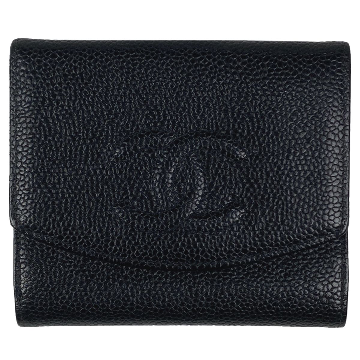 CHANEL シャネル 折り財布 Wホック ブラック ココマーク 三つ折り財布 ウォレット ミニ ココマーク ダブルホック レザー