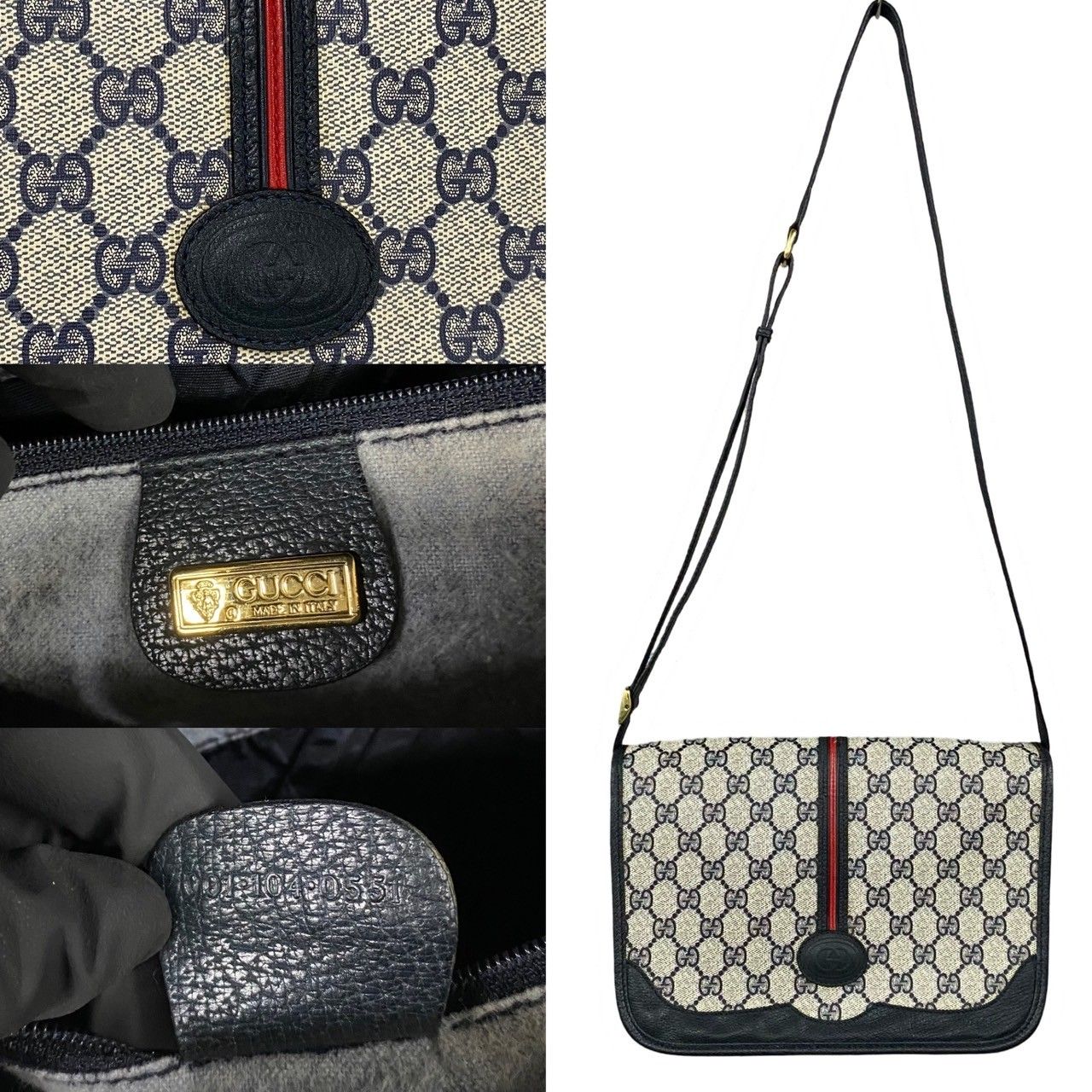 極 美品 GUCCI グッチ オールドグッチ ヴィンテージ シェリーライン GG ロゴ レザー ショルダーバッグ ポシェット ネイビー 816-2 -  メルカリ