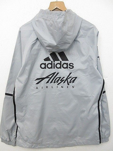 激レア【美品】USA 古着 アディダス adidas アラスカ航空 コラボ ビッグロゴ ナイロン パーカージャケット 航空物 L24318AWS21（4）5/22