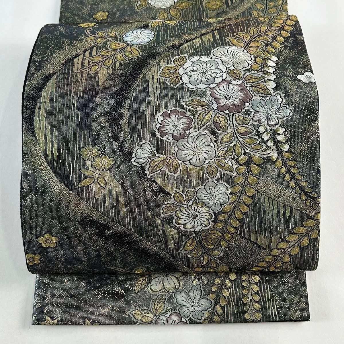 袋帯 正絹 引き箔 丸に花 流水 六通 T-5762 袋帯 正絹 引き箔 丸に花 流水 六通 T-5762