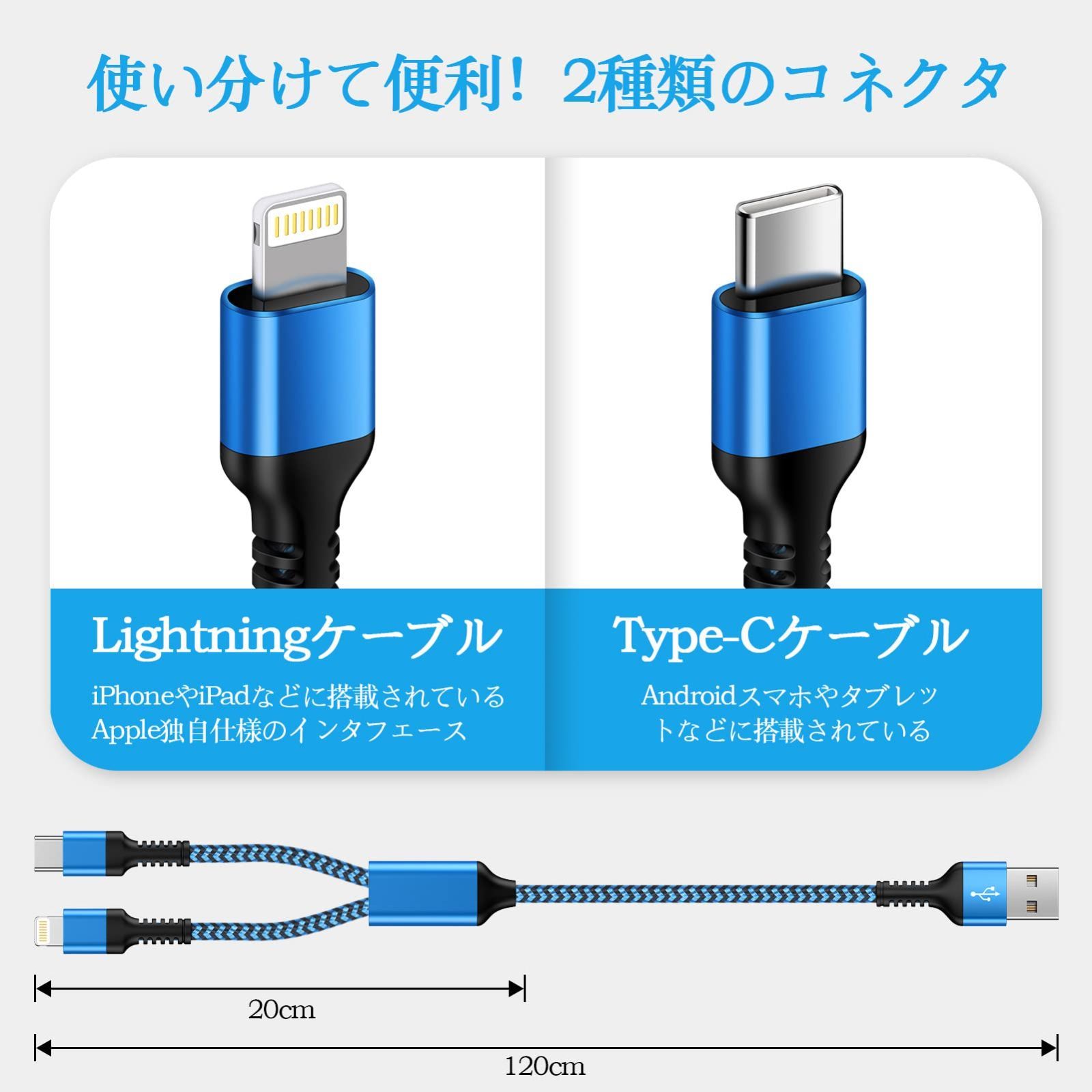 特価セール】断線防止 2台同時給電可能 高耐久ナイロン編み