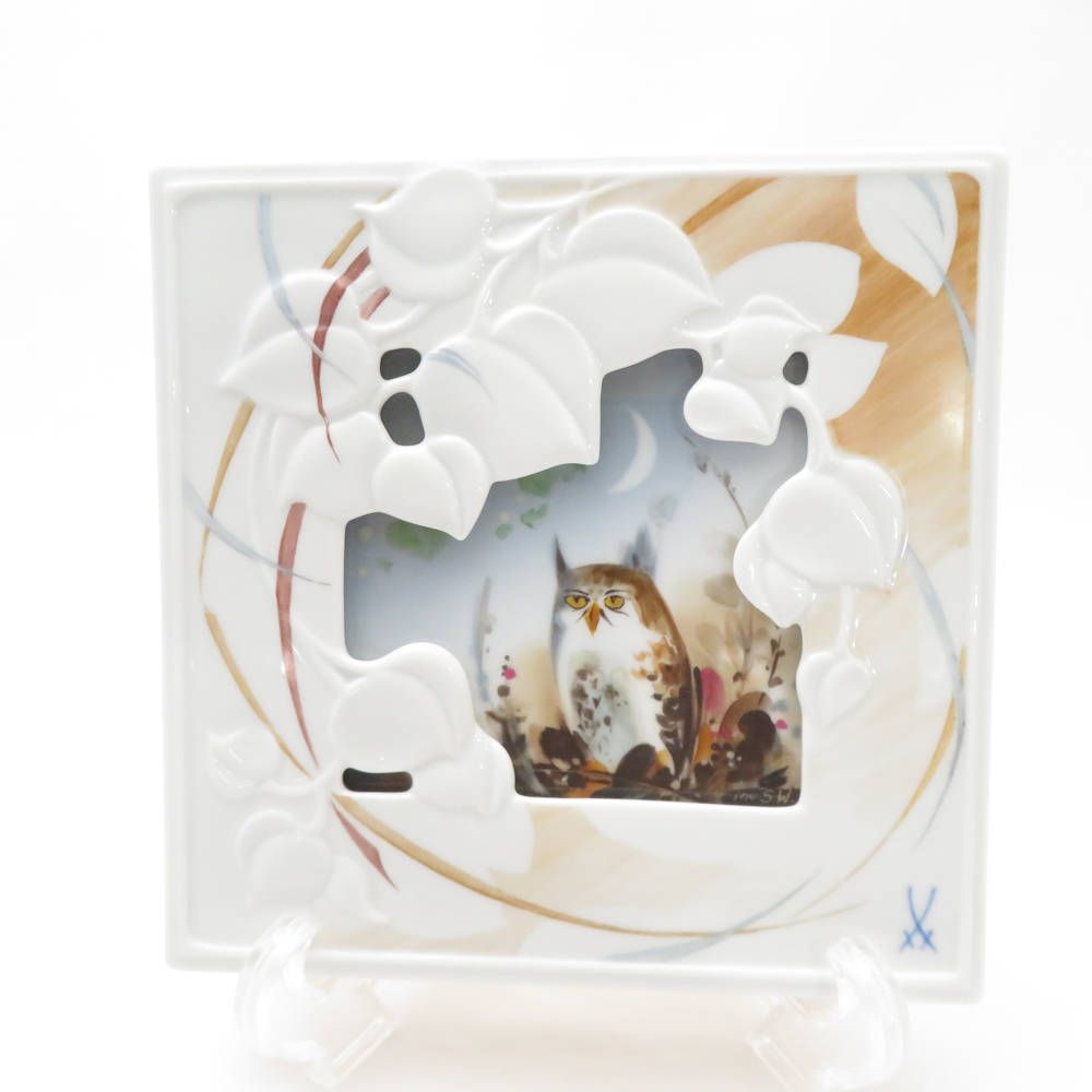 美品 MEISSEN マイセン プラーク 1点 陶板 梟 フクロウ SC8497K1