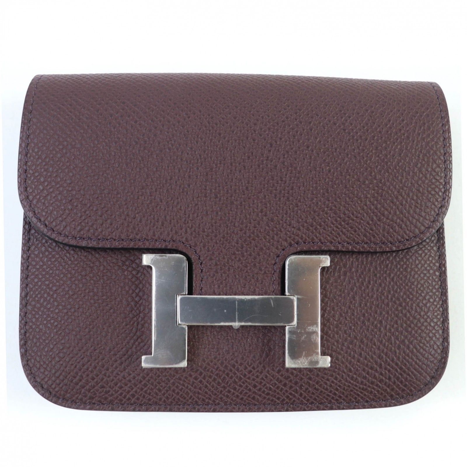 ♥品 HERMES エルメス コンスタンススリム ヴォーエプソン ハバナ シルバー金具 コンパクトウォレット 財布 W刻印 箱 保存袋付き フランス製 レディース