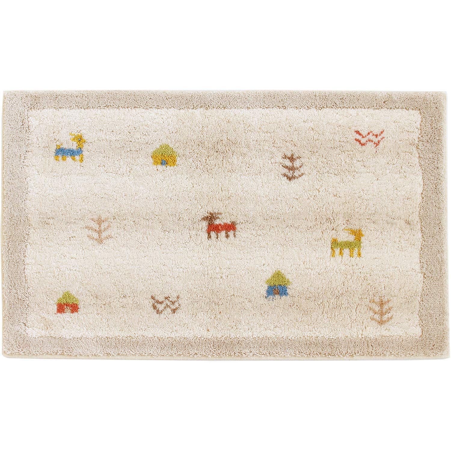 【数量限定】すべりどめ 吸着 ギャベ コーナー吸着 洗える 約45cm×75cm ベージュ 玄関マット オカ(OKA)