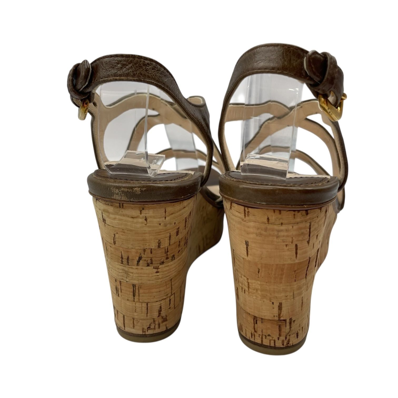 プラダ PRADA サンダル ウェッジソール ウッド コルク 厚底 34.5 22.5