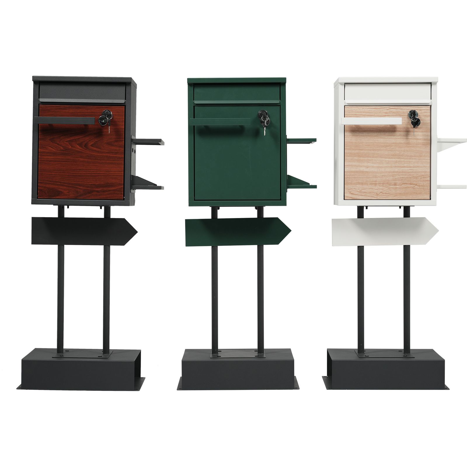 宅配ボックス 置き型 スタンド 投函口3つ ポスト一体型 複数投函 配達ボックス 鍵付き メ一ル便 !-利用不可文字-! A 4対応 ポスト 北欧 一戸建て用 スタンドポスト メールボックス 新聞受け