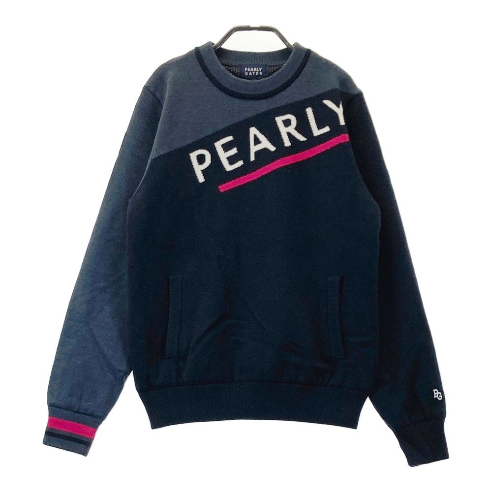 サイズ 0 PEARLY GATES パーリーゲイツ 裏地付ニットセーター ウール混 ネイビー系 240101451322 ゴルフウェア レディース ストスト