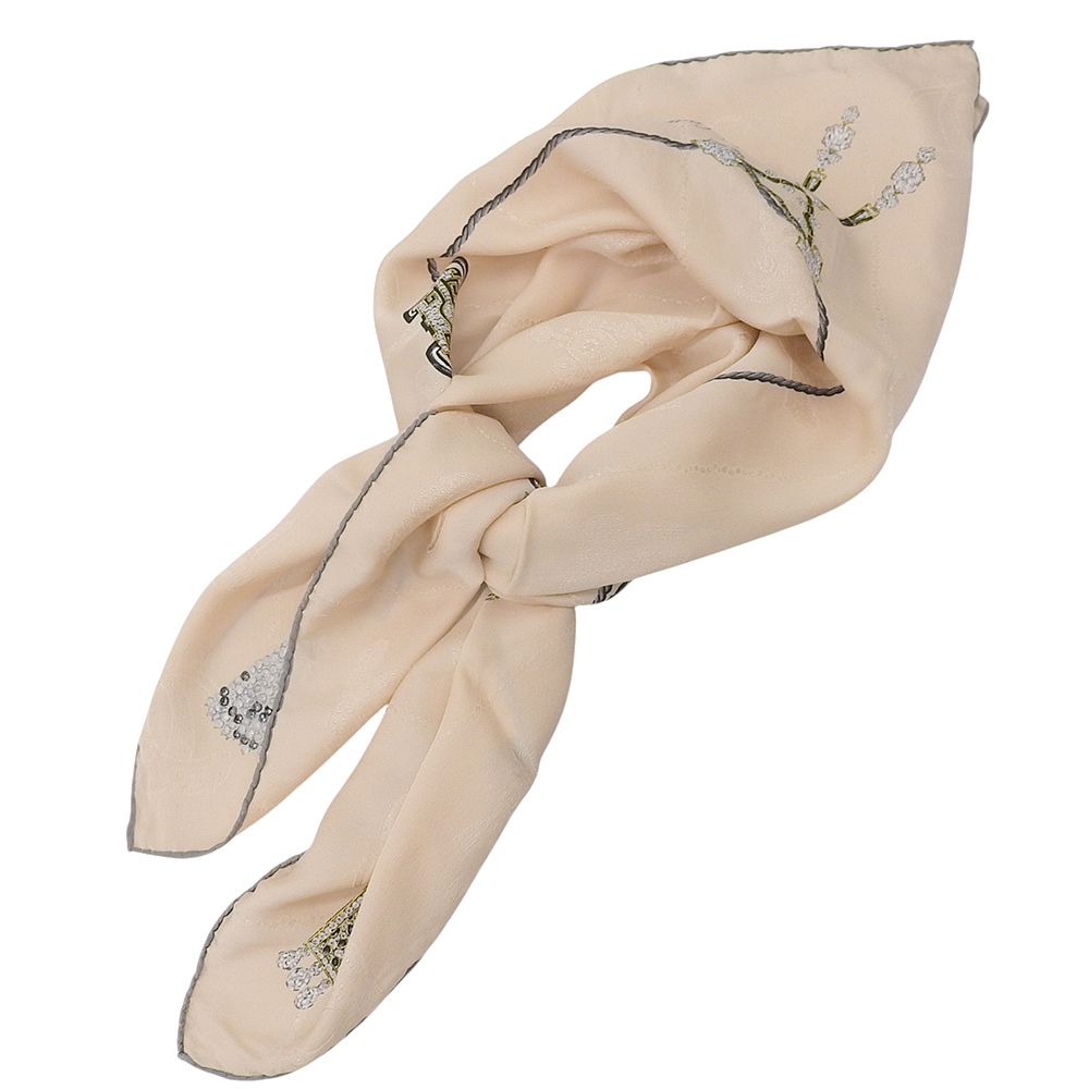 美品！カルティエ マストドゥカルティエ シルク スカーフ アイボリー 宝石柄 カルティエ マストドゥカルティエ シルク スカーフ アイボリー