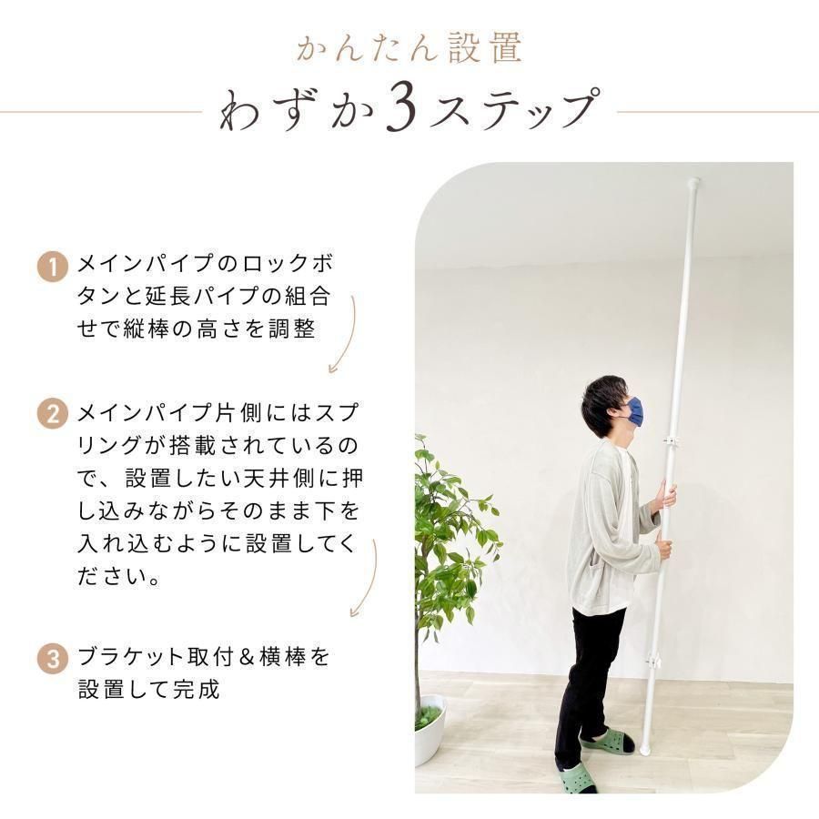 節約 突っ張り ハンガーラック トリプル 棚付き 黒 収納 DS1835