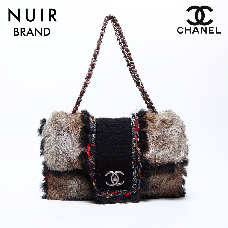 CHANEL シャネル ショルダーバッグ 14番台 ラビットファー ツイード 