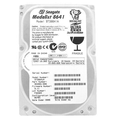 Seagate ST38641A 8.6GB 5400RPM 128Kb Ata 3，5'' Pulgadas Medalist 8641