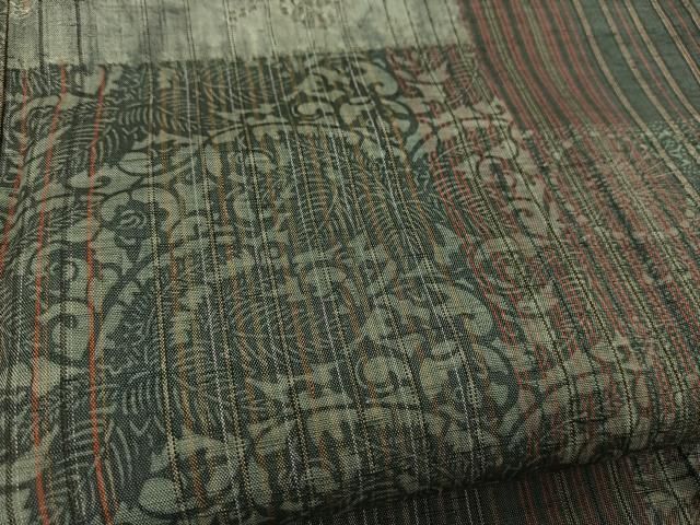 平和屋着物○伝統工芸士 七代目 吉澤与市 紬 絞り 型染め 切嵌更紗花文  