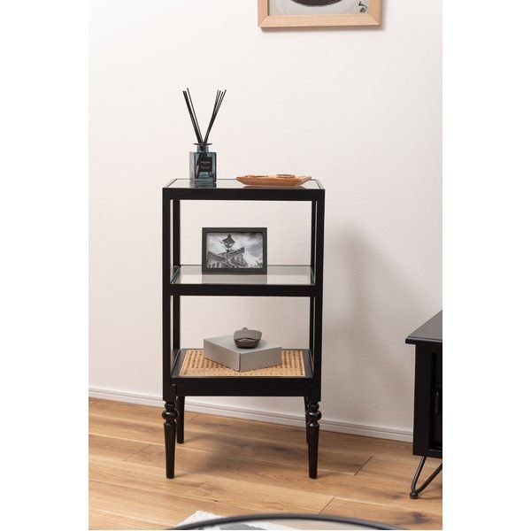 オープン シェルフ 約幅40×奥行30×高さ75cm ブラック 木製 強化ガラス インテリア家具 収納棚 リビング家具