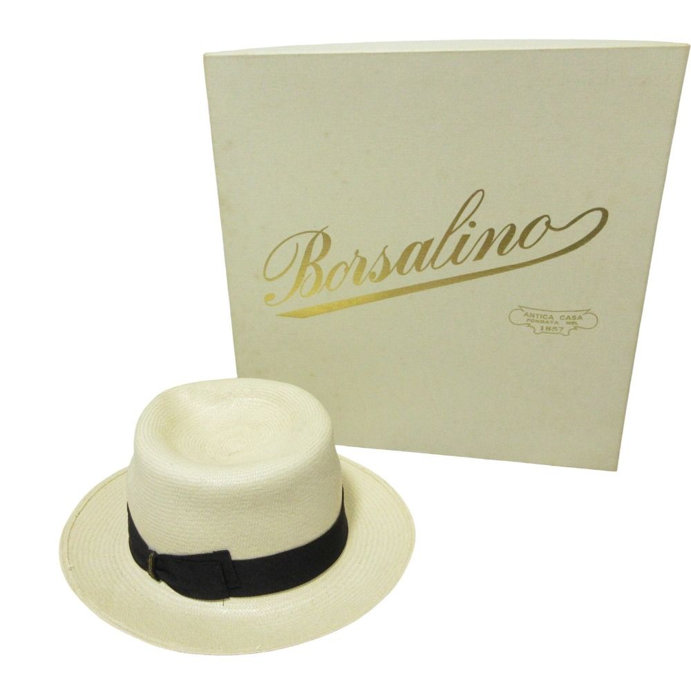 Borsalino ボルサリーノ パナマハット 帽子 59 ホワイトベージュ メンズ レディース 古着