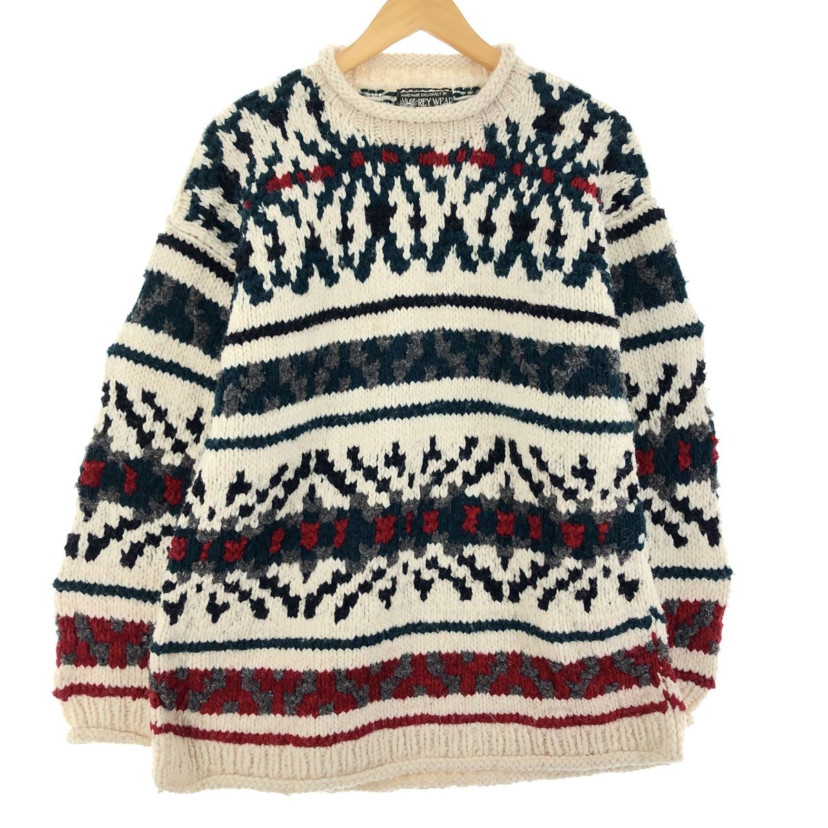 古着 REY WEAR 総柄 ロールネック エクアドルニットセーター メンズXXL /eaa344151 古着 REY WEAR 総柄 ロールネック エクアドルニットセーター メンズXXL