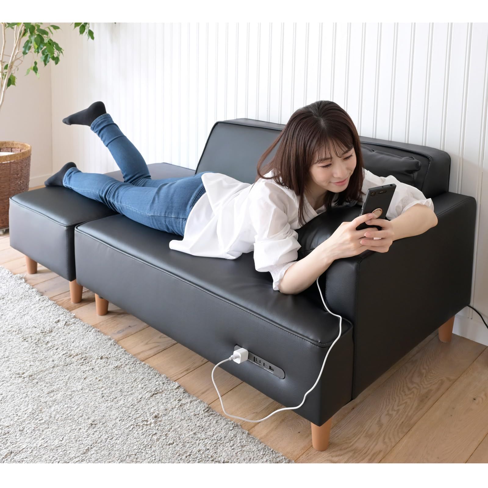 セール中！ヨネックス パワークッションソニケージ3ワイドGC 24.5cm 合皮 レイアウト自由 2口コンセント・USBポート付 2人掛け オットマン