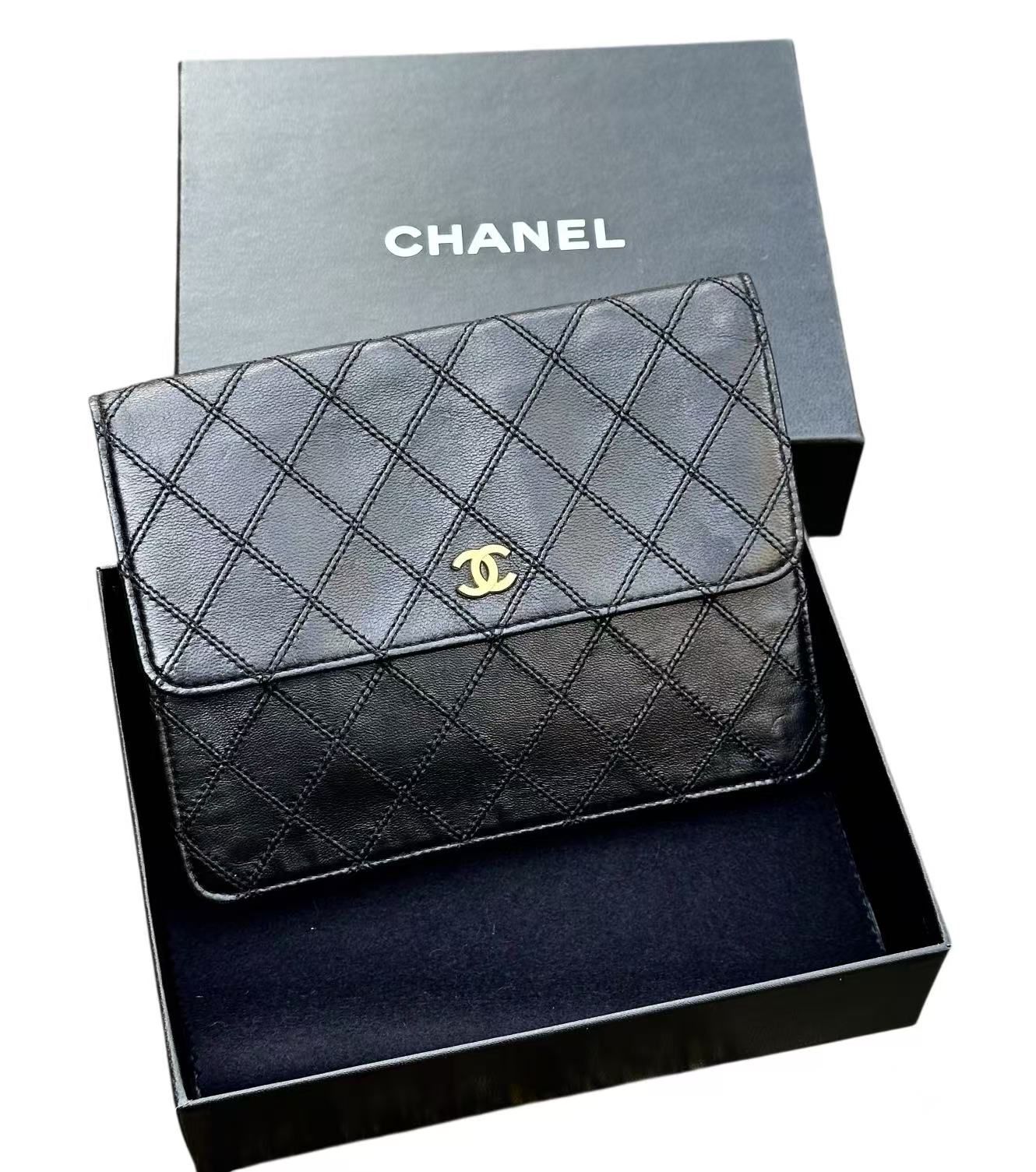 ◆本物シャネルCHANELビコローレラムスキンココマークCCゴールド金具クラッチバッグセカンドバッグポーチ長財布ポーチ黒金ブラック