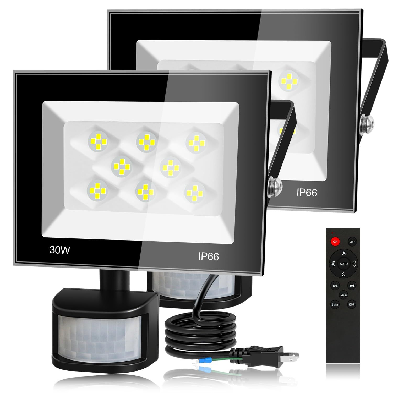 新品 【2025年改良 リモコン操作】センサーライト 屋外 人感投光器 防犯照明 30W 4000LM 常時点灯機能 PIR人感 昼白色6500K  超高輝度 駐車場 玄関灯 倉庫 屋内 段階 廊下 販売 カーポート 工場 町内の防犯に IP66防水 1.5mコード