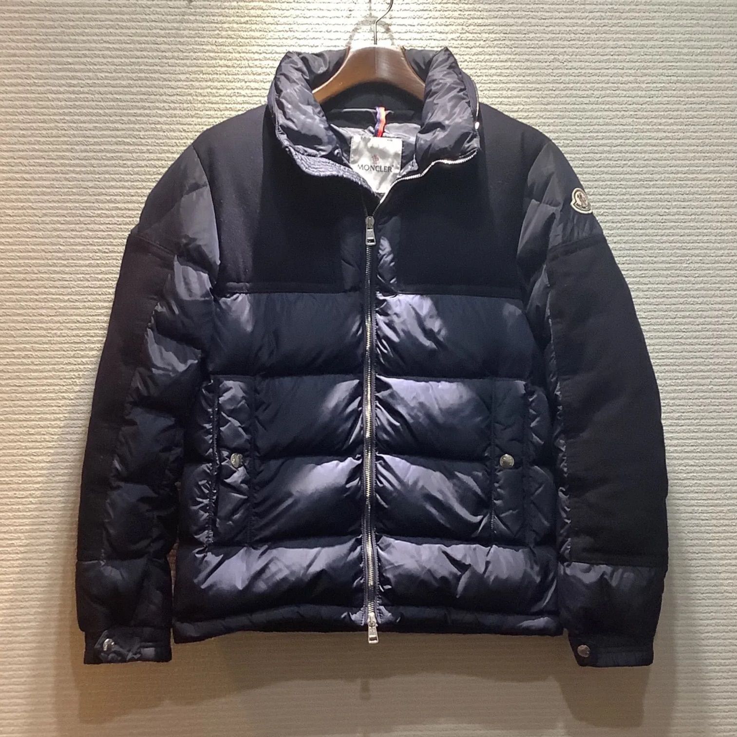 モンクレール MONCLER ウール 切り替え ダウンジャケット ネイビー 