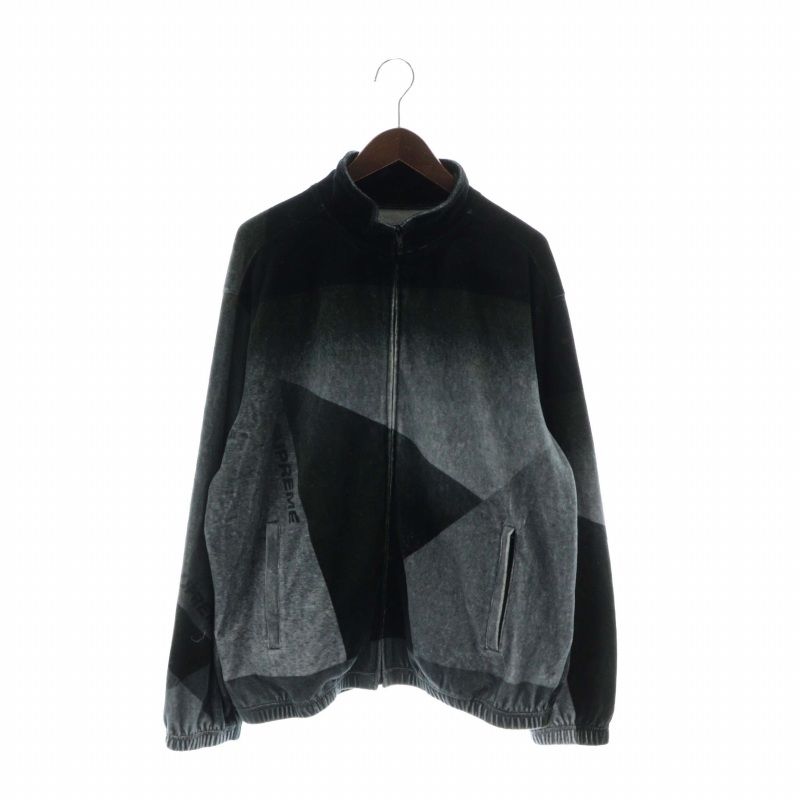 シュプリーム SUPREME 23SS Geo Velour Track Jacket ジオ ベロア トラック ジャケット ジャージ ハイネック ジップアップ ロゴ L 黒 ブラック グレー /XZ