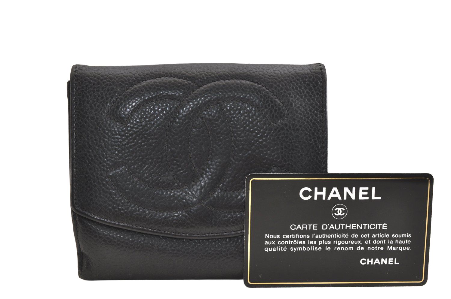 CHANEL シャネル ヴィンテージ キャビアスキン 二つ折り財布 財布 CC ロゴ ブラック 2793N