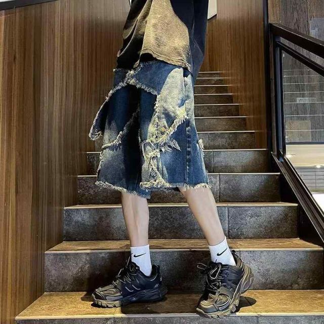  種類5：XL/A：-ブルー メンズ ファッション 服 男性用 オシャレ シンプル 大人 かっこいい 大きいサイズ ストリート 紳士服 アメリカ ストリート ハイエンド 夏 デニム ショート パンツ ラフ その他