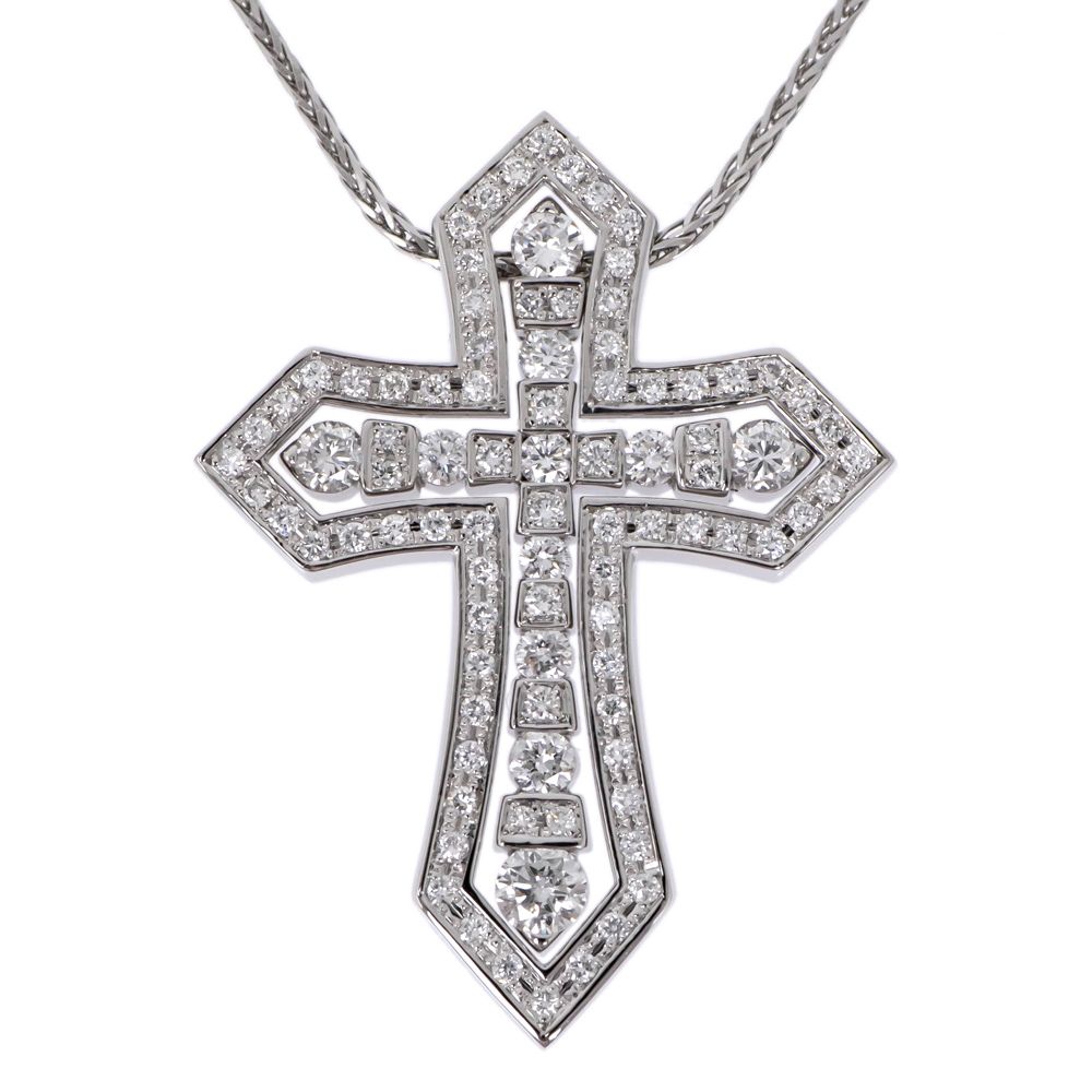 名東 ネックレス クロス ダイヤ 1.12ct 70cm 18.3g Pt850|Pt900 天然 4月 誕生石 十字架 ペンダント