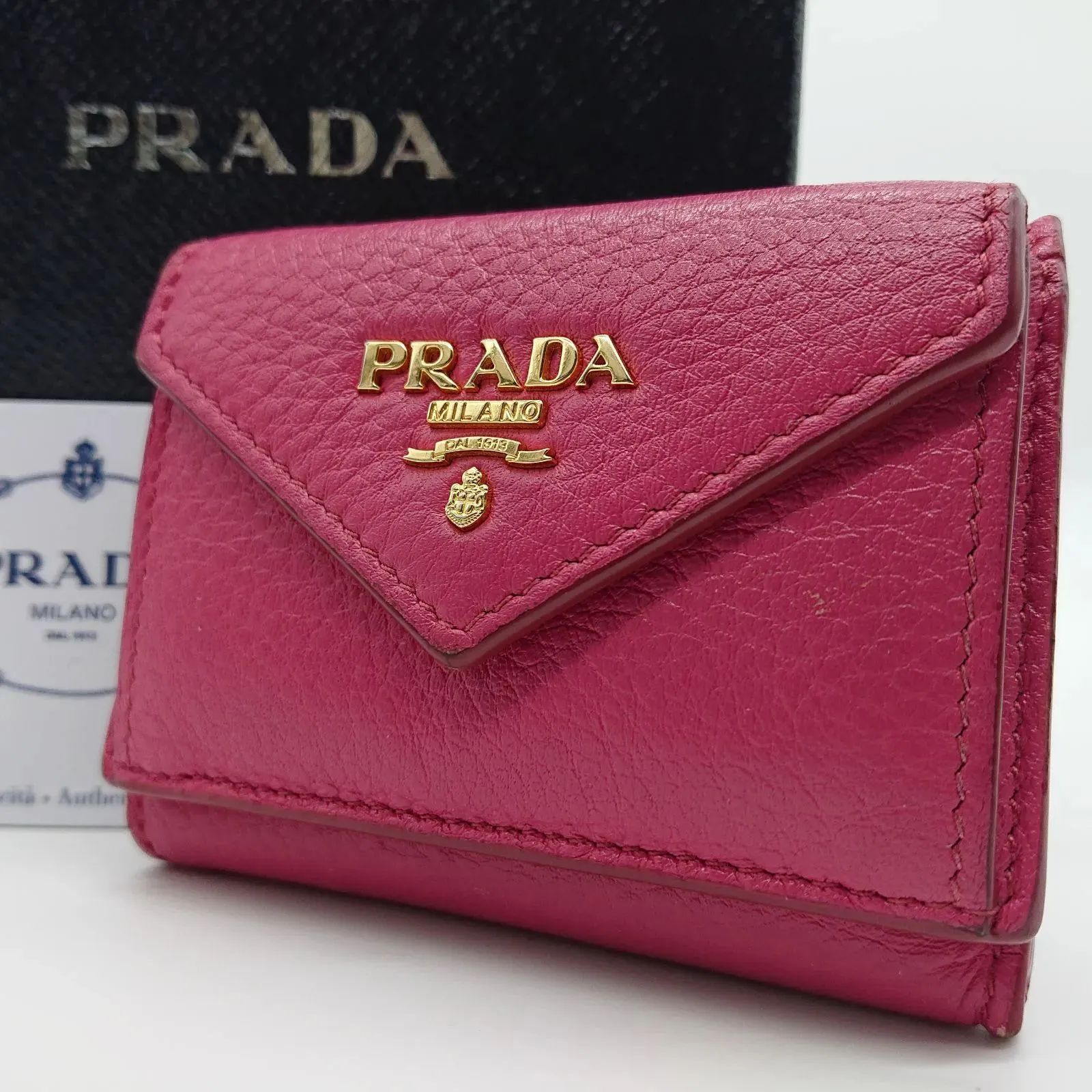 PRADA プラダコンパクト財布 VITELLO GRAIN 3つ折り財布 レディースピンク