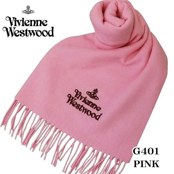 Vivienne Westwood ヴィヴィアン ウエストウッド マフラー MUFFLER PINK ピンク系 ワンポイント ロゴタイプ G401 ウール100％ イタリー製 2025AW
