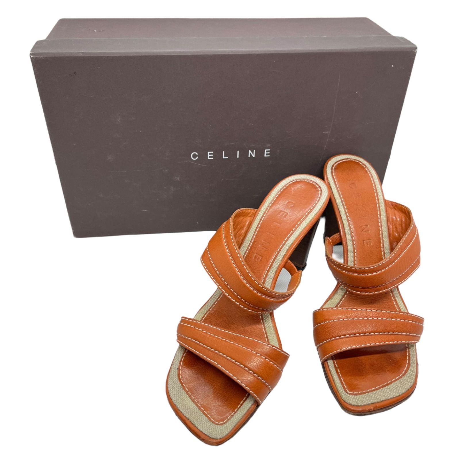 管33661】CELINE セリーヌ サンダル 36C ブラウン ヒール 保存箱