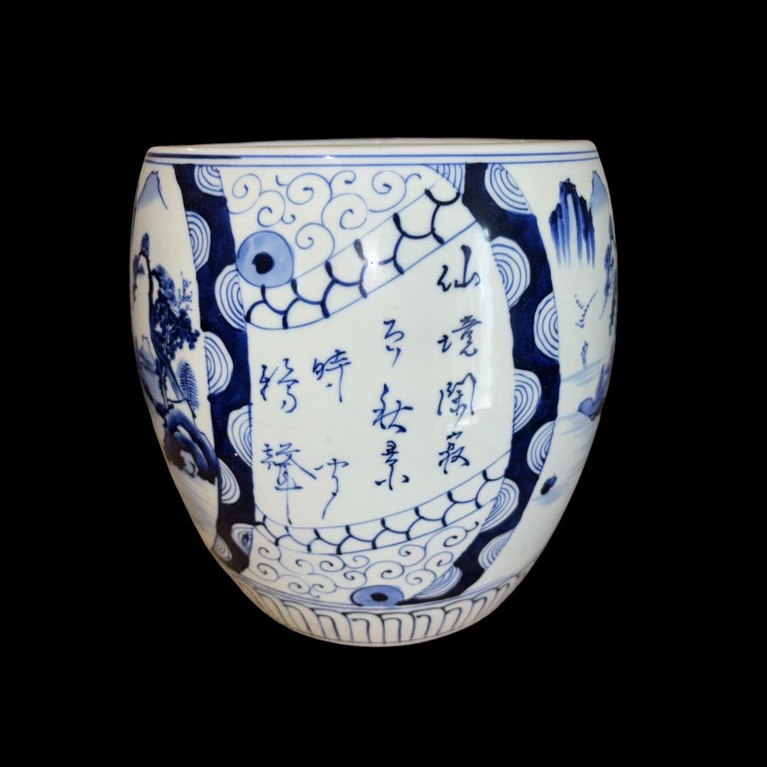火鉢 染付 漢詩 手あぶり火鉢 伊万里 有田焼 染付け山水 火鉢 瀬戸火鉢