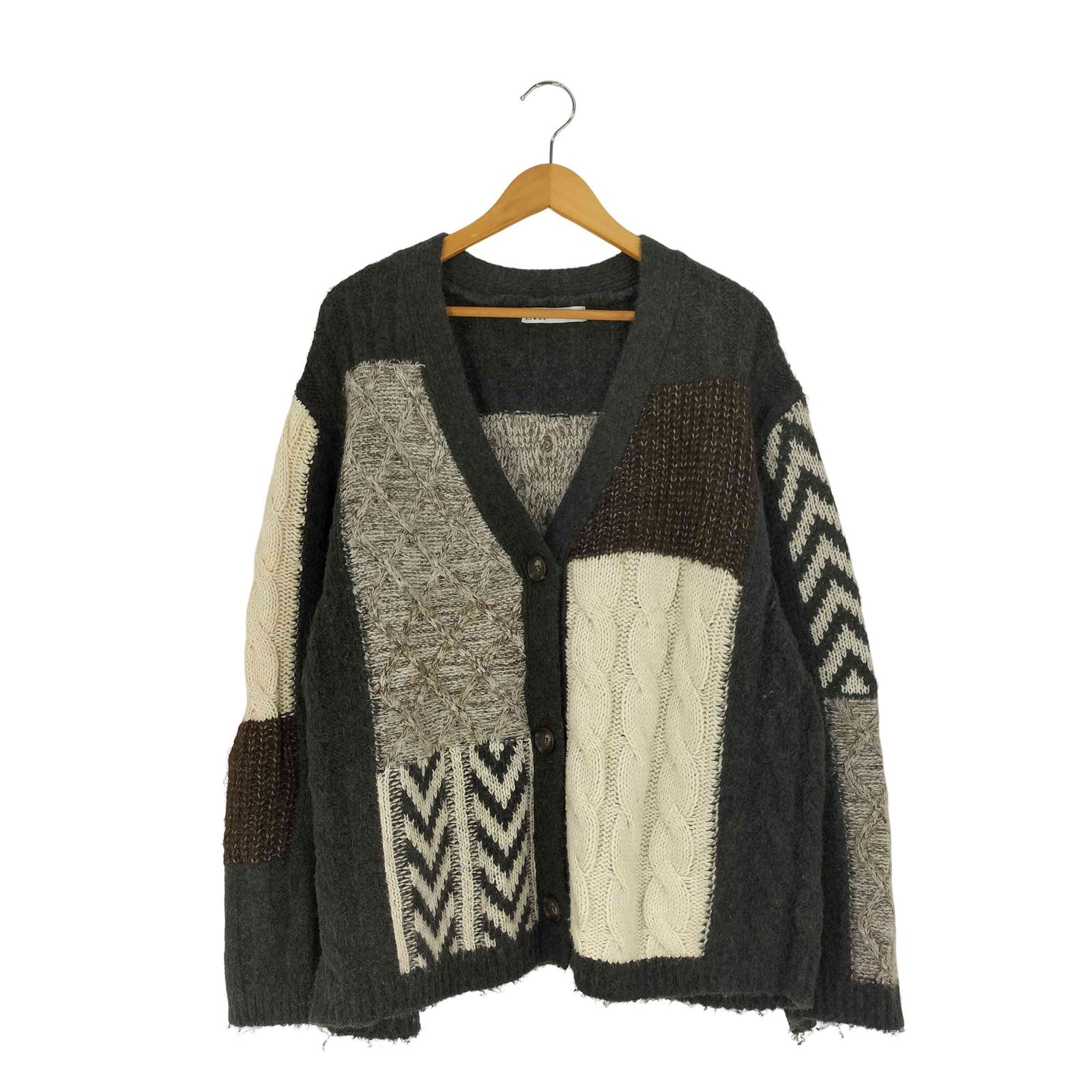 ザラ ZARA パッチワーク ニット カーディガン レディース import：L 