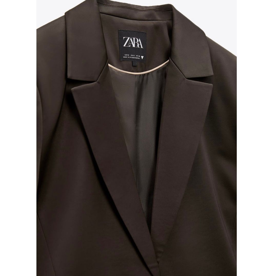 【未着用・タグ付き】ZARA サテン　ジャケット　ブラウン ZARA サテン地 ブレザー ブラウン 茶 ジャケット XS 大きめ