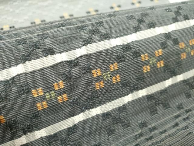 平和屋着物○袋帯 帯反物 紬地 花織 横段文 逸品 未使用
