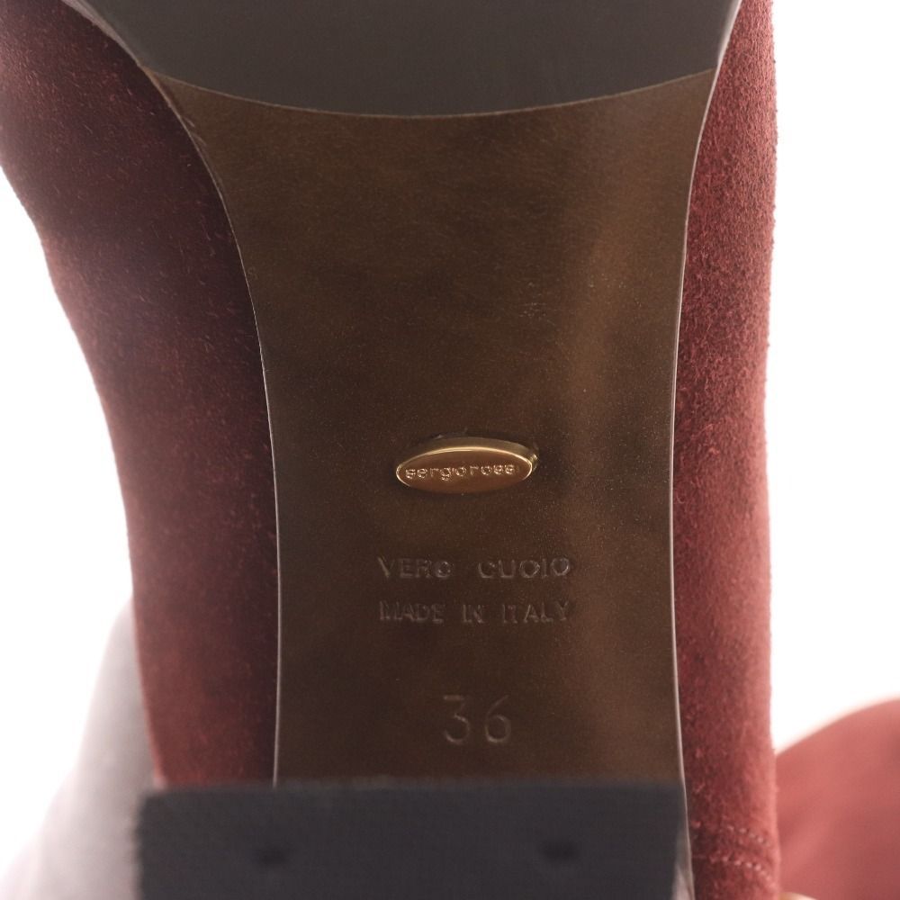 セルジオロッシ ニーハイブーツ 3 0230 靴 ロング ジッパー柄 イタリア製 レディース 36 23cm相当 レッドワイン 袋付き ♥ KIN-KAAI_COM