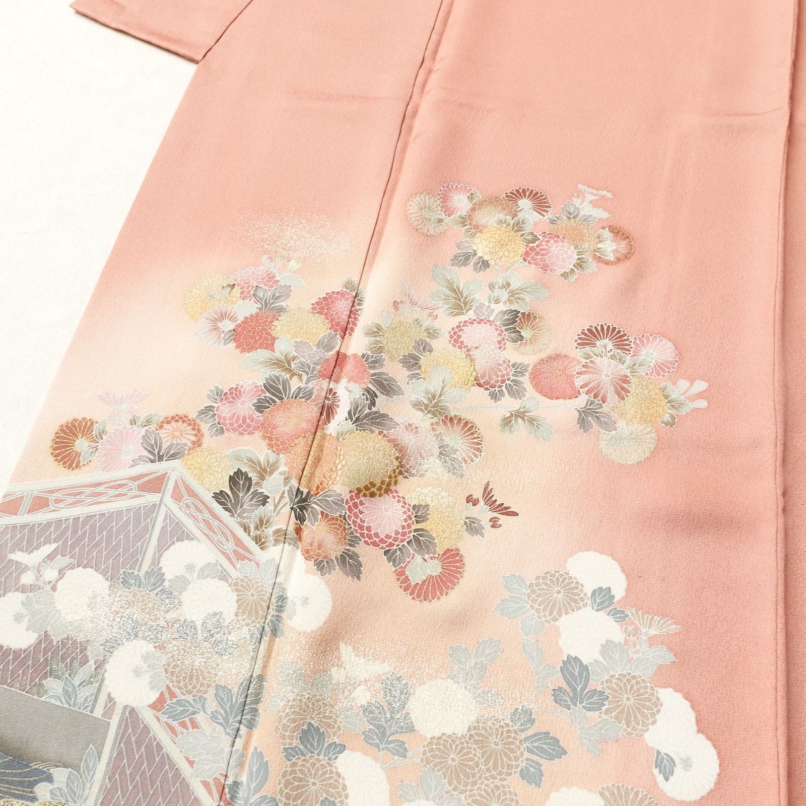 中古 訪問着 正絹 金彩 刺繍 箔 古典柄 袷仕立て ピンク - メルカリ
