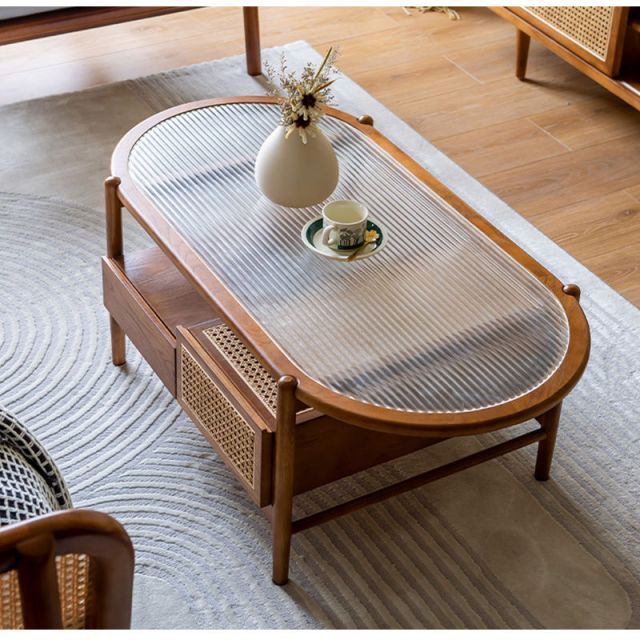 ローテーブル ガラス テーブル 木製 センターテーブル 楕円 円形 直径