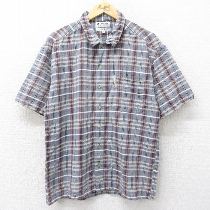L/古着 コロンビア 半袖 シャツ メンズ 00s コットン 薄紺 ネイビー チェック 24jul02 中古 トップス