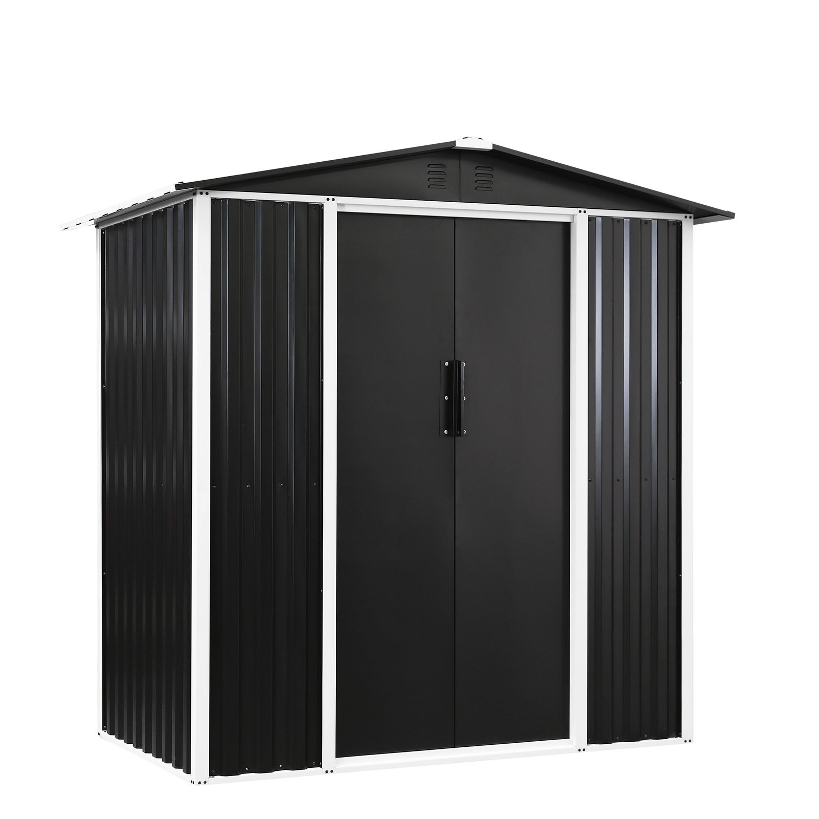 収納ラック付き】戸外収納庫 防水・防錆 スチール物置 BLACK 【公式通販】