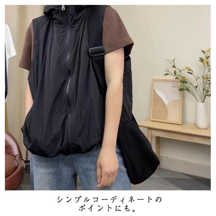 スポーツベスト レディース 夏 ベスト ノースリーブ パーカー 前