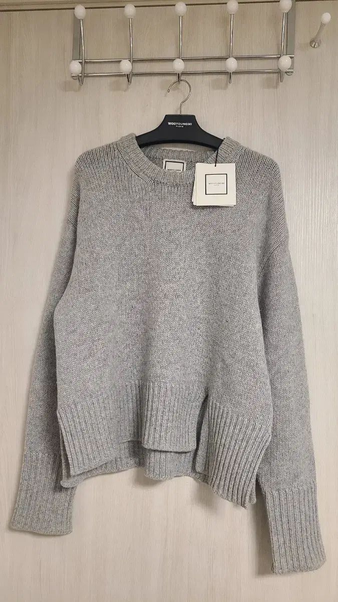 WOOYOUNGMI(ウーヨンミ) グレー クロップド バックル ウール スリット ニット セーター 48