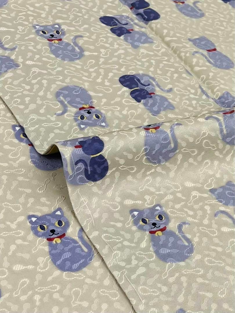 小紋 猫 シルエット 瓢箪 紋意匠 正絹 躾糸付き