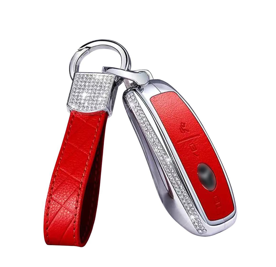レッド [JSSD] BH-store スマートキーケース ジルコンクリスタル装飾 Mercedes Benz ベンツキーケース キーカバー メルセデスベンツ ベンツキーホルダー A C E S Gクラス CLS GLE GLC GLSクラス適用 本革/合金