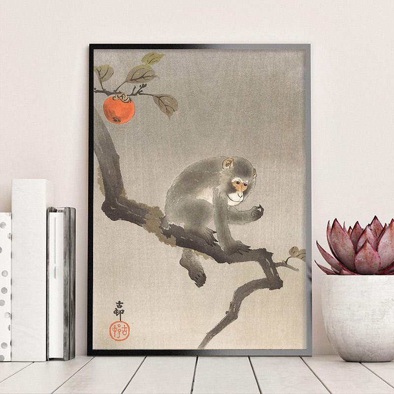 A3サイズ 小原古邨 ポスター 柿の木に猿 浮世絵 日本画 和風 アート
