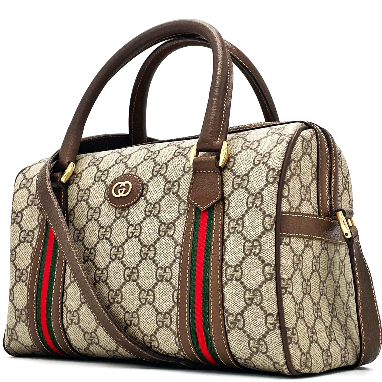 ✨極美品✨ GUCCI グッチ 2way ミニボストンバッグ ショルダーバッグ ハンドバッグ シェリーライン インターロッキング GGスプリーム 総柄  ロゴ型押し ゴールド金具 PVCレザー 斜め掛け レディース ブラウン 茶色 ベージュ 肌色 - メルカリ