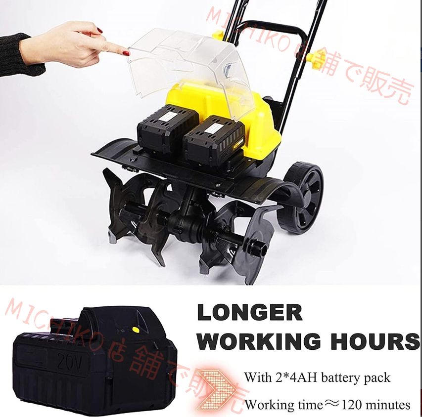 パワーティラー ポータブルコードレス耕うん機およびカルチベーター 充電式バッテリーと調整 なホイール付きガーデン回転耕うん機 除草 掘削 緩め用の軽量電動スカリファイアー