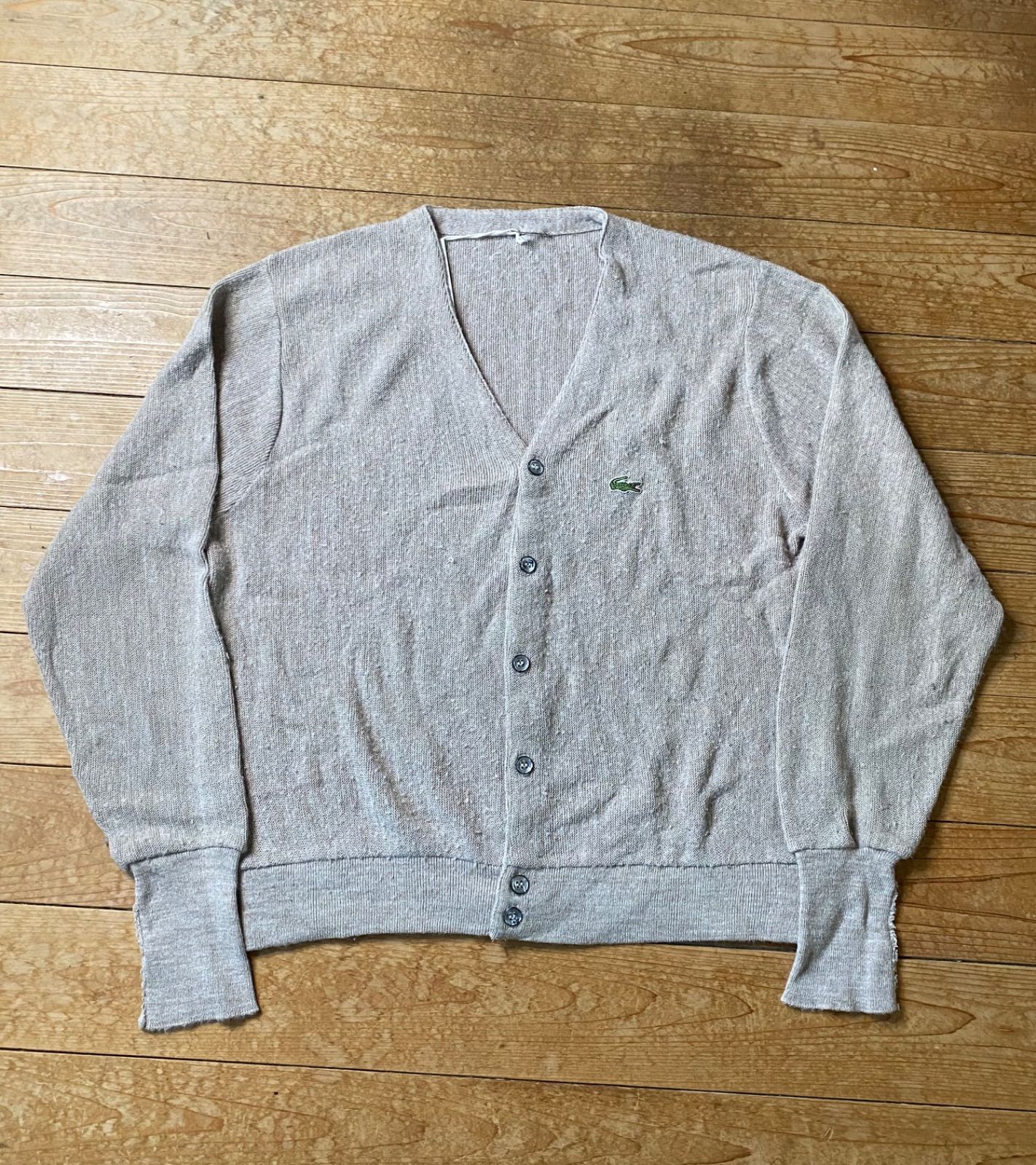 70〜80's IZOD LACOSTE Acryl Cardigan   USA古着カーディガンラコステベージュ